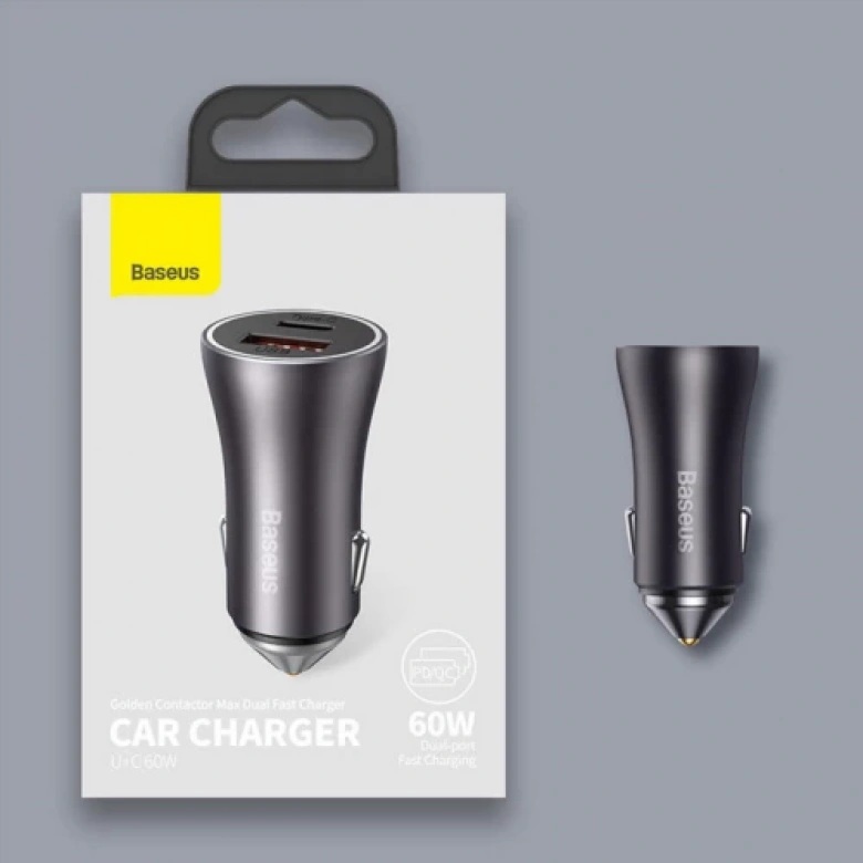 Baseus Golden Contactor Dual 60W Type-C+ USB Hızlı Araç Çakmaklık Şarjı
