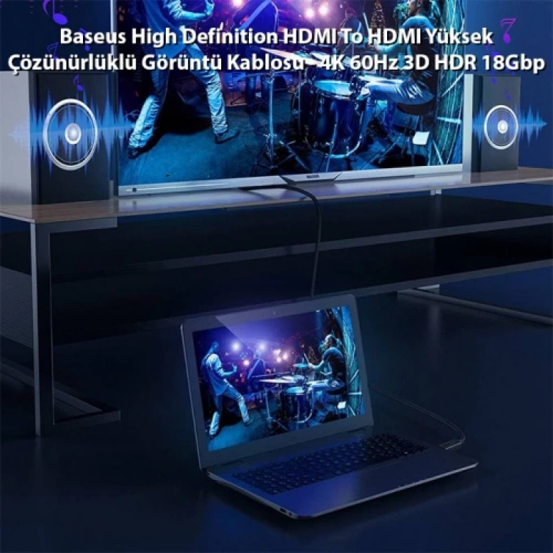 Baseus High Definition HDMI To HDMI Yüksek Çözünürlüklü Görüntü Kablosu - 4K 60Hz 3D HDR 18Gbps 1m
