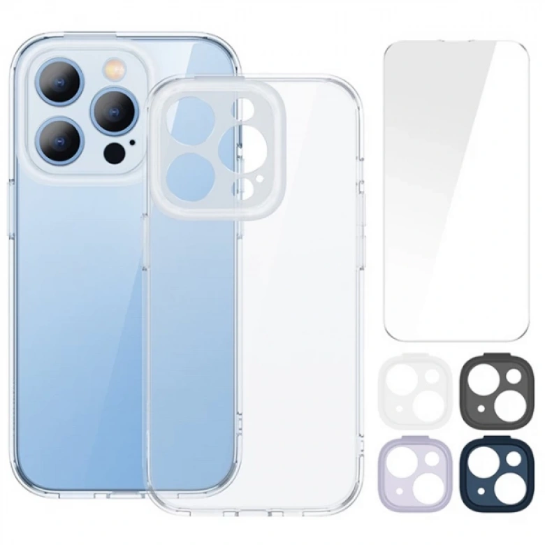 Baseus Illusion Series iPhone 14 Pro Silikon Kılıf +Tempered Ekran Koruyucu +4x Kamera Koruyucu Set