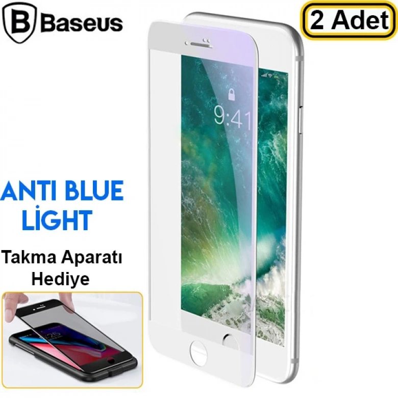 Baseus iPhone SE3-SE2 İPhone 8-7 Full Kırılmaz Cam Ekran Koruyucu Anti blue Light  2 Adet Set