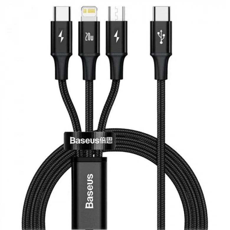 Baseus Rapid Series PD 20W 3in1 Type-C to Type-C + Lightning + Micro Hızlı Şarj Kablosu 1.5m