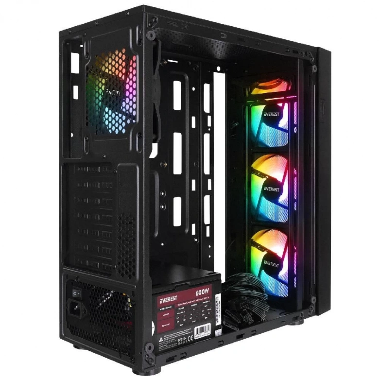EVEREST FACED V5 MESH 600W RGB SİYAH GAMİNG KASA