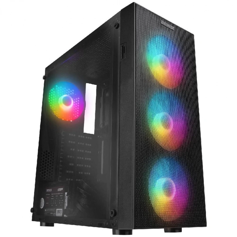 EVEREST FACED V5 MESH 600W RGB SİYAH GAMİNG KASA