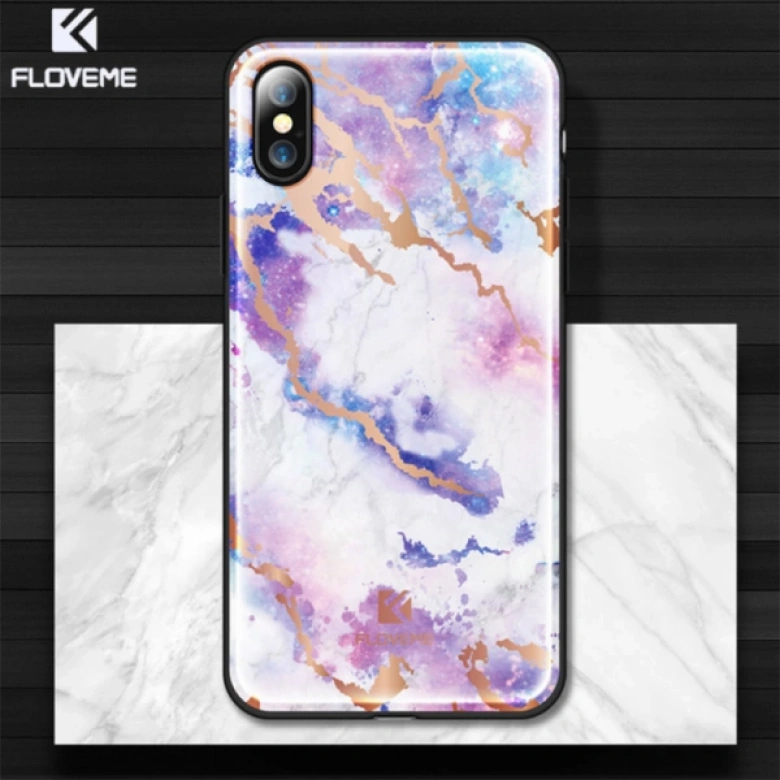 Floveme İPhone  X Xs Mermer Desenli Premium Silikon Kılıf