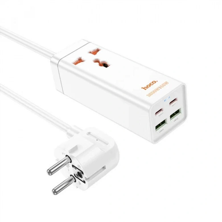 HOCO AC10A Barry 65W 2 Type-C + 2 USB+Priz Multifonksiyonel Şarj Aleti