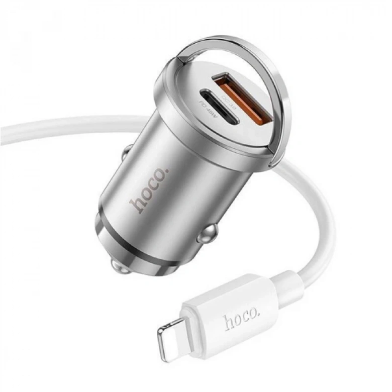 HOCO NZ10 PD45W+QC3.0 USB + Type-C Araç Çakmaklık Hızlı Şarj Aleti+ İPhone Kablo