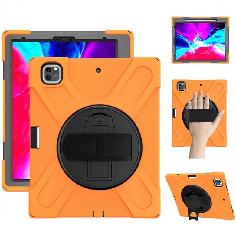 İPad Pro 12.9-inch (2021)-(2020) Kılıf Kalem Yerli 3 Katmanlı Standlı Zırh Kılıf-Shockproof