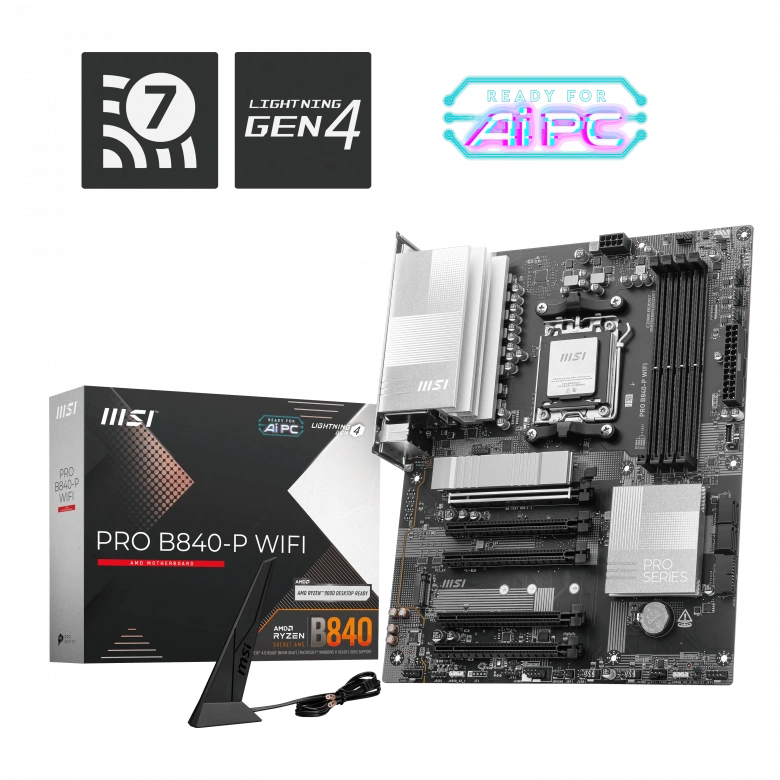 MSI MB PRO B840-P WIFI AM5 DDR5 8000MHZ(OC) HDMI 2x M.2 USB 10Gbs 2.5G LAN WI-FI 7 ATX