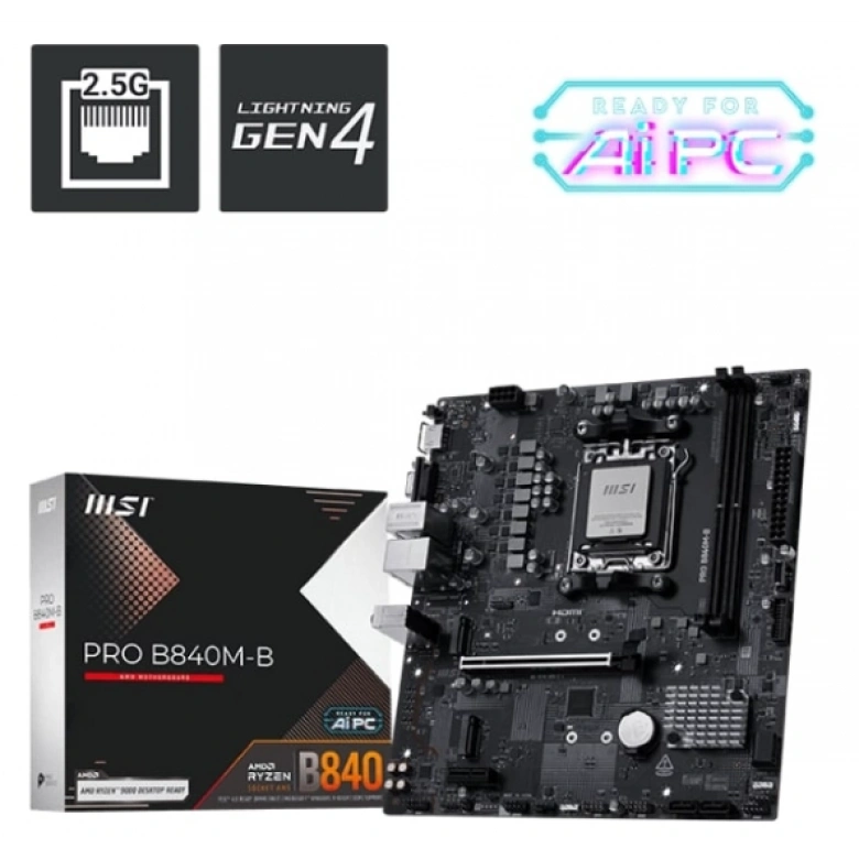 MSI PRO B840M-B AM5 DDR5 8000MHZ(OC) HDMI VGA 2X M.2 USB 5 GBS 2.5G LAN MATX