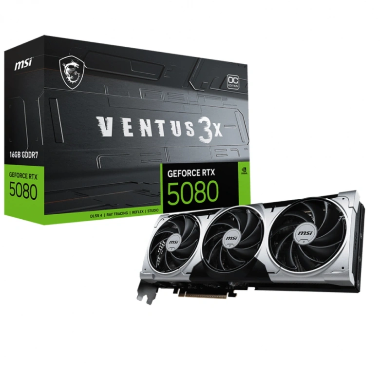 MSI VGA GEFORCE RTX 5080 16G VENTUS 3X OC PLUS RTX5080 16GB GDRR7 256 B DX12 PCIE 5.0 X16 (3XDP 1XHDMI)