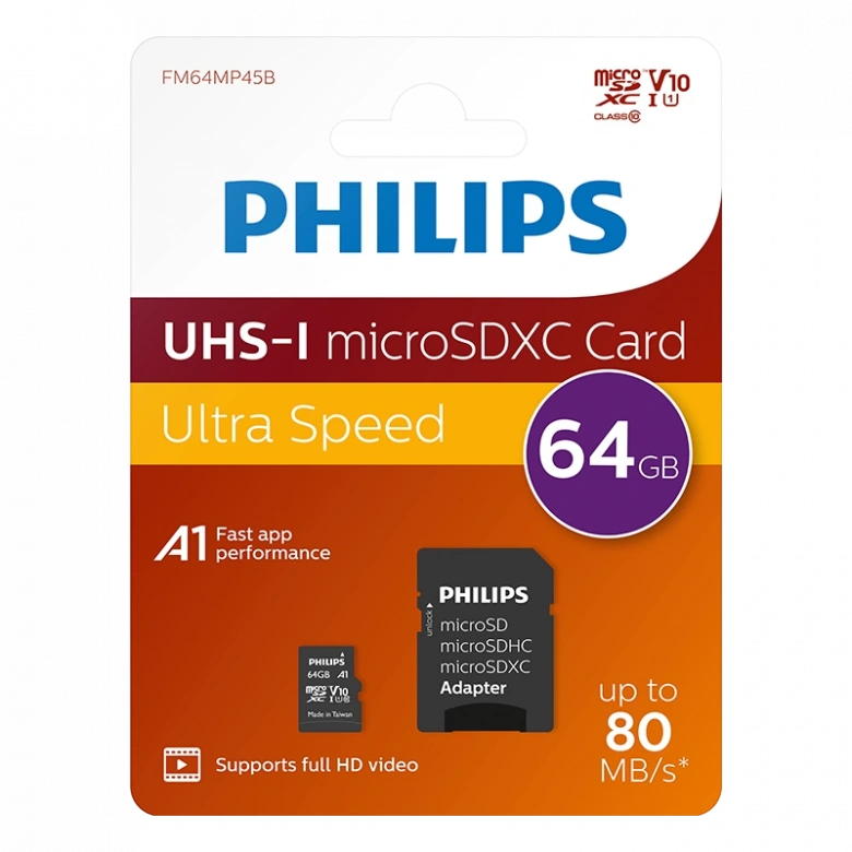 PHILIPS 64GB MICRO SDXC 80 MB/S C10 FM64MP45B/00