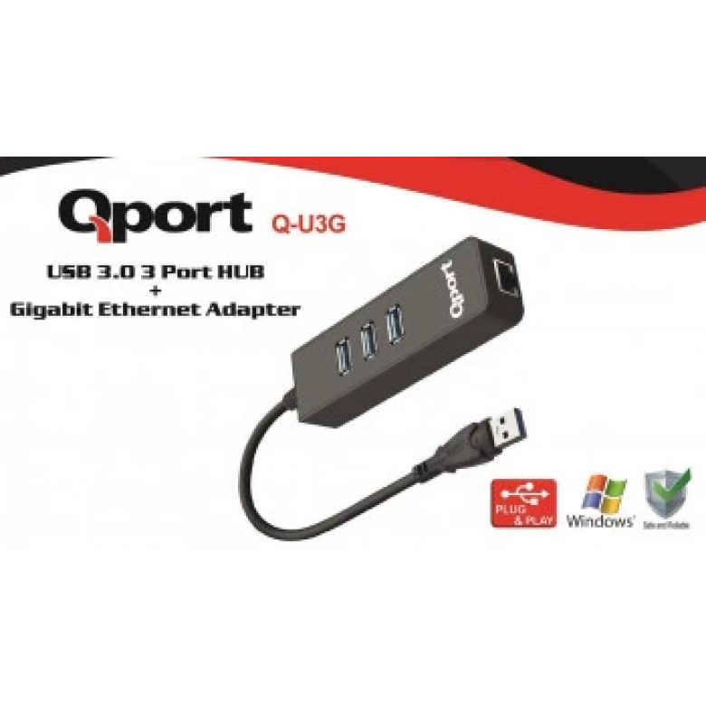 QPORT Q-U3G USB 3.0 ÇOKLAYICI/GIGABIT ADAPTÖR