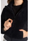Fermuarlı Mevsimlik Peluş Ceket-SİYAH
