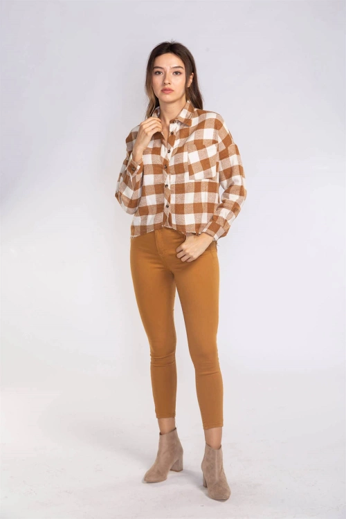 Kesik Uçlu Ekose Gömlek-TABA