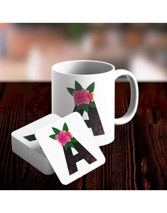 A Harfi Tasarımlı Kupa ve Bardak Altlığı Seti