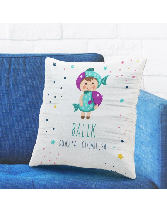 Balık Burcuna Özel Tasarımlı Sevimli Yastık Kılıfı