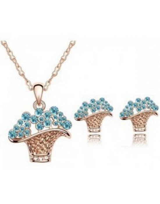 Bayan Liya zİRKON TAŞLI ÇİÇEK SEPETİ MODELLİ KOLYE KÜPE SETİ