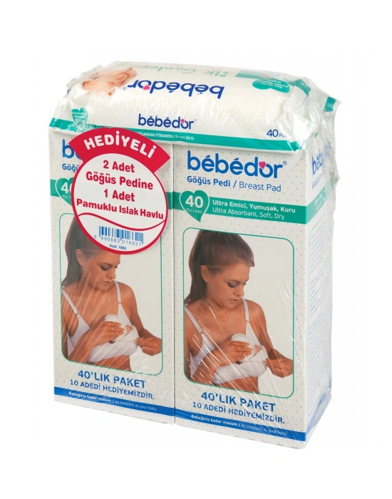 Bebedor 2 li Göğüs Pedi 80 adet - Pamuklu Islak Mendil Hediyeli