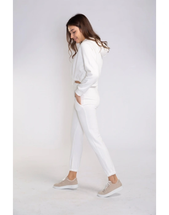 Bel Lastikli Şardonlu İkili Takım-BEYAZ