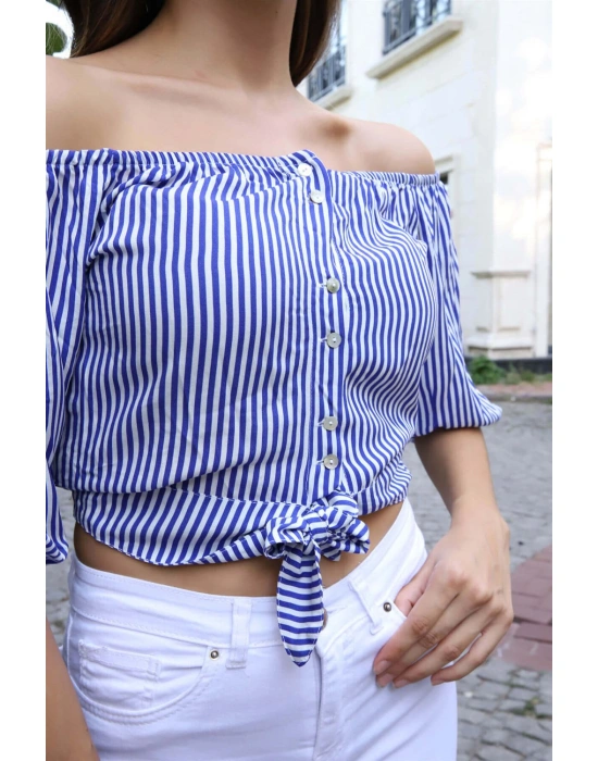 Belden Bağlamalı Bluz - MAVİ