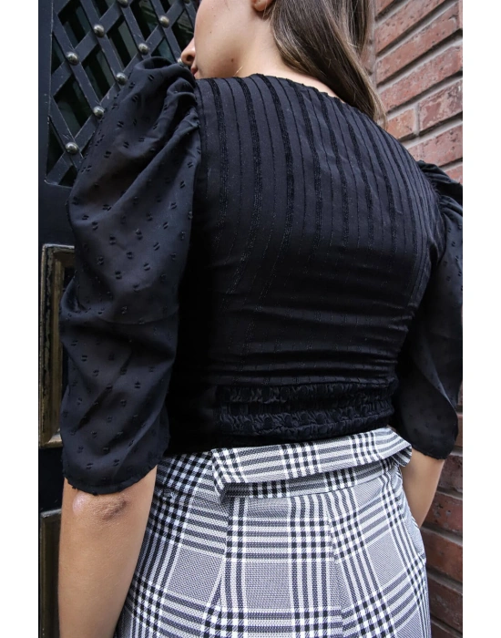 Büzgü Kollu Bluz - SİYAH