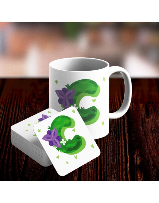 C Harfi Tasarımlı Kupa ve Bardak Altlığı Seti