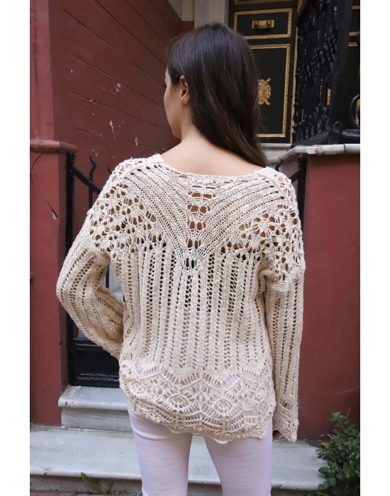 Delikli Merserize Kazak - KREM