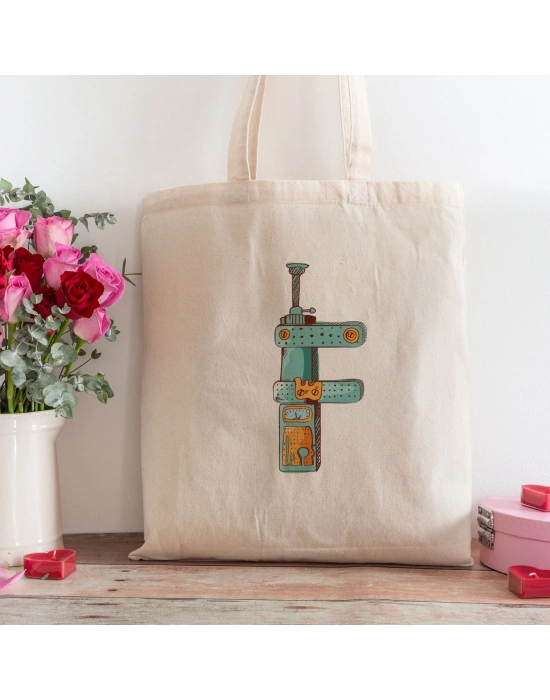 F Harfi Tasarımlı Alışveriş Plaj Bez Çanta