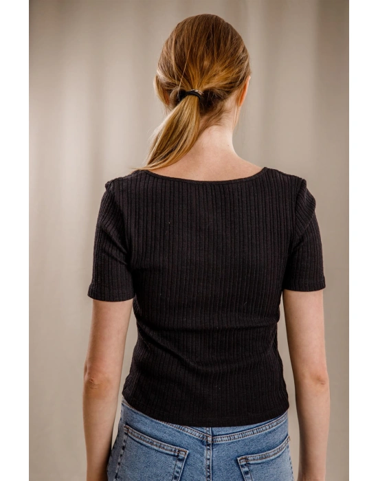 Geniş Yaka Triko Bluz - SİYAH