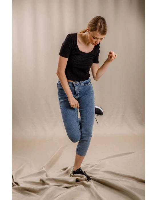 Geniş Yaka Triko Bluz - SİYAH