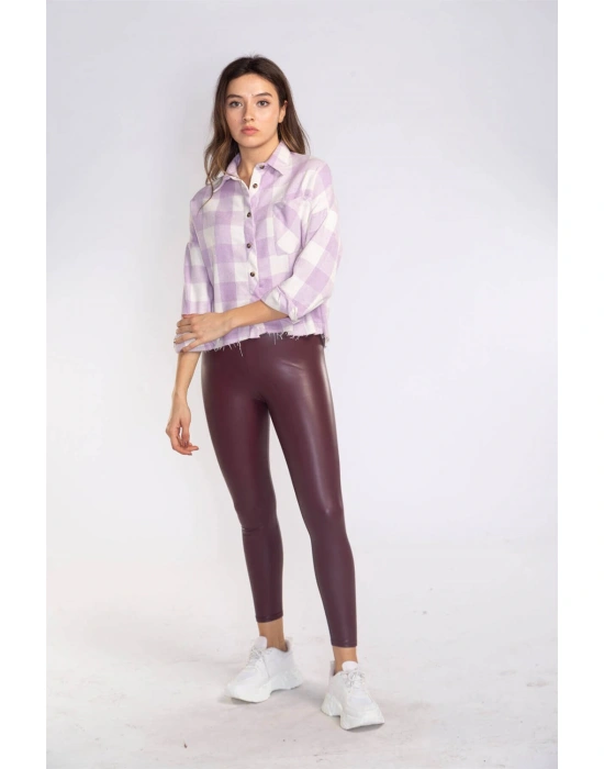 Kesik Uçlu Ekose Gömlek-LİLA