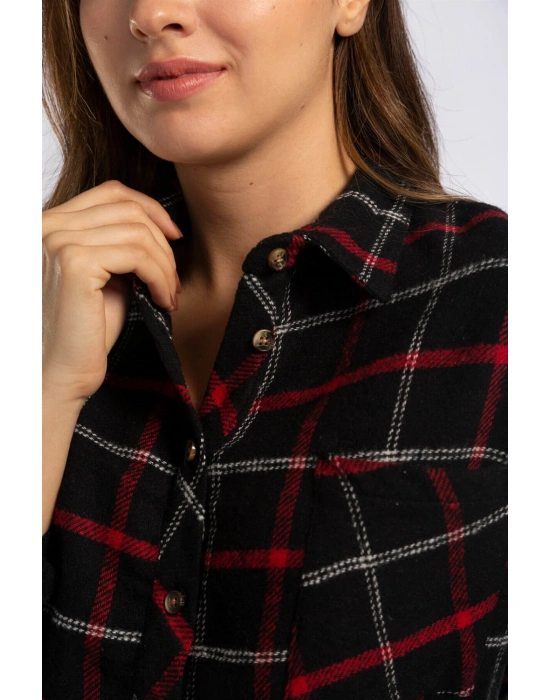 Kesik Uçlu Ekose Gömlek-SİYAH