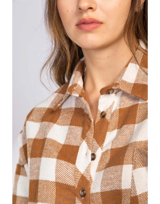 Kesik Uçlu Ekose Gömlek-TABA