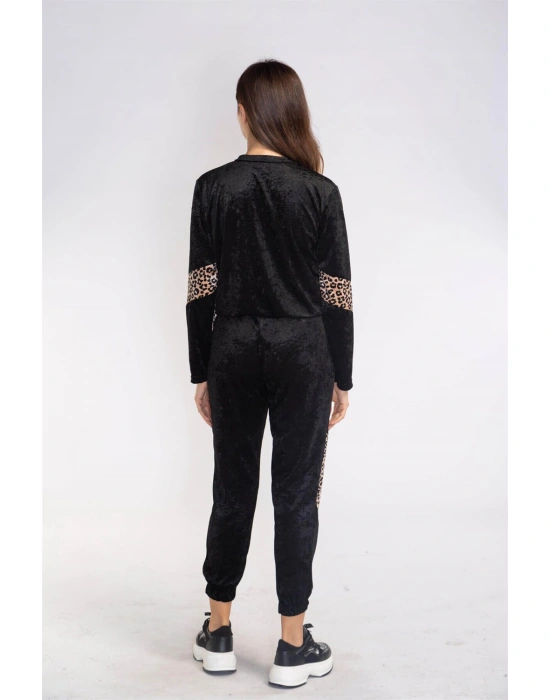 Leopar Desenli Kadife Takım-SİYAH