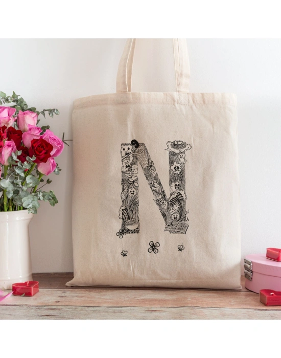 N Harfi Tasarımlı Alışveriş Plaj Bez Çanta