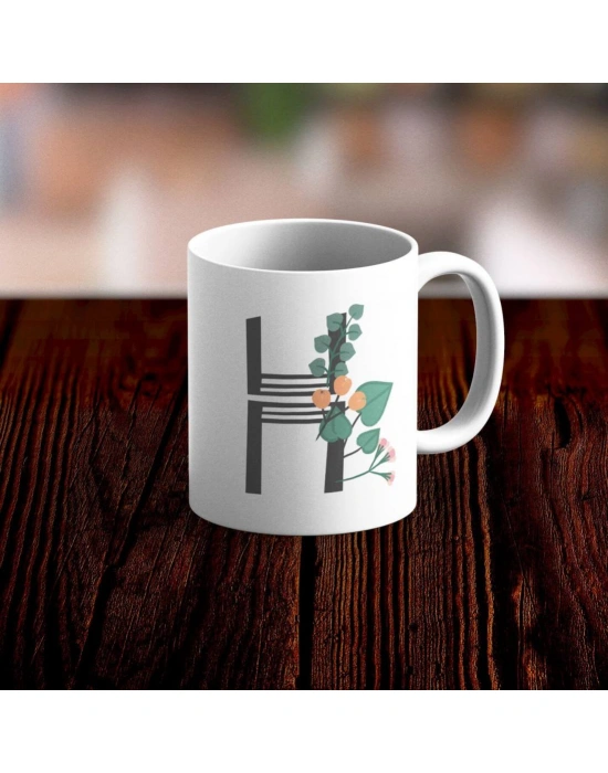 Özel Tasarım H Harfi Beyaz Kupa Bardak
