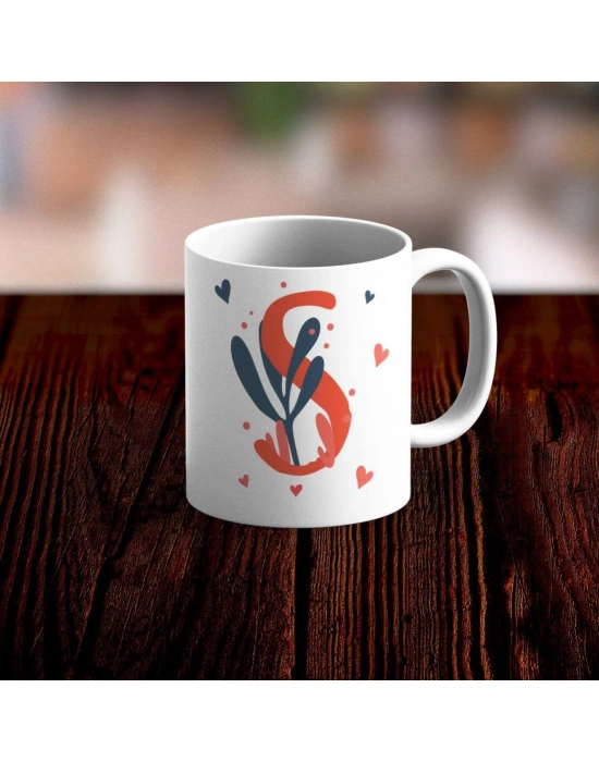 Özel Tasarım S Harfi Beyaz Kupa Bardak