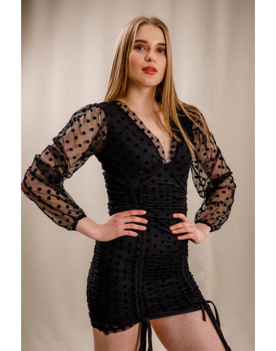 Puantiyeli Elbise - SİYAH