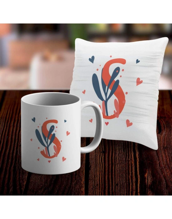 S Harfi Tasarımlı Kupa ve Yastık Kılıfı Hediye Seti