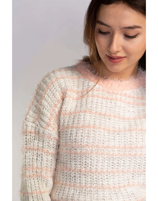 Sakallı Örgü Kazak-BEYAZ