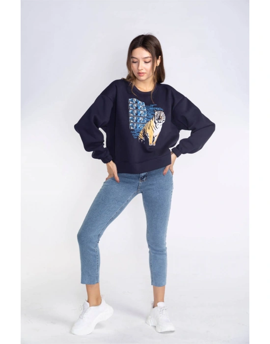 Şardonlu Sweatshirt-LACİVERT