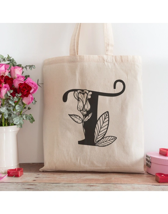 T Harfi Tasarımlı Alışveriş Plaj Bez Çanta