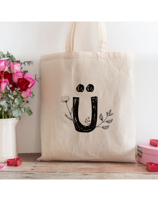 Ü Harfi Tasarımlı Alışveriş Plaj Bez Çanta