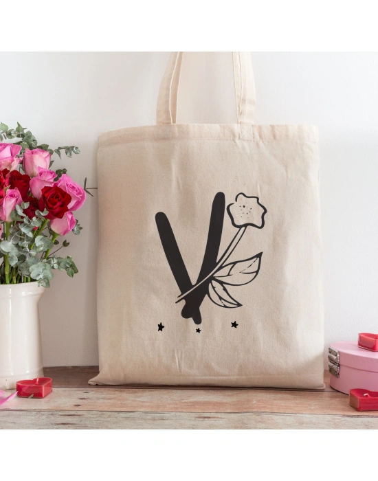 V Harfi Tasarımlı Alışveriş Plaj Bez Çanta
