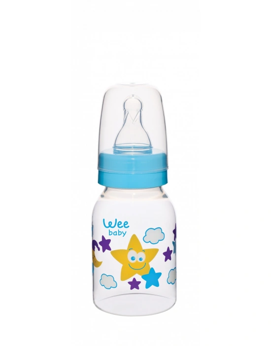 Wee Baby Silikon Uçlu Desenli PP Biberon 125 cc - Mavi