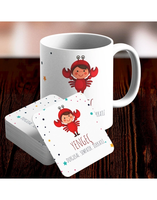 Yengeç Burcu Özel Sevimli Kupa ve Altlık Seti