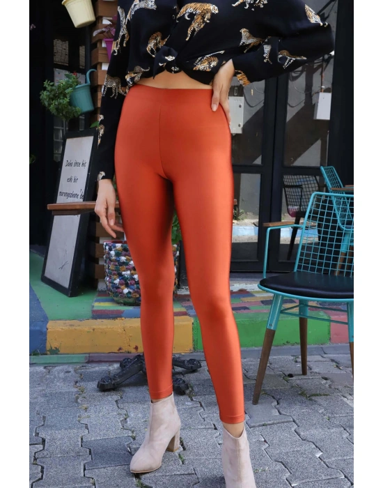 Yüksek Bel Disco Tayt - KİREMİT