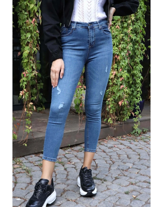 Yüksek Bel Skinny Jean Pantolon  - MAVİ
