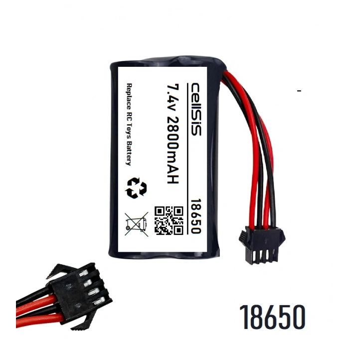 7.4V 18650 Li-ion 4lü Siyah Soketli 2800mAh Oyuncak Pili