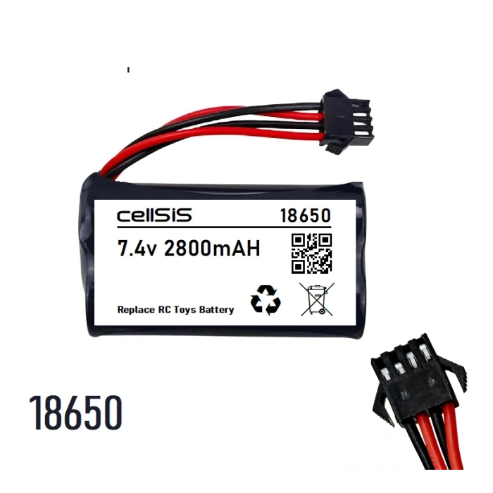 7.4V 18650 Li-ion 4lü Siyah Soketli 2800mAh Oyuncak Pili